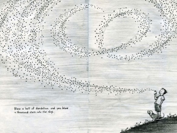 Blow a ball of dandelion and you blow a thousand stars into the sky.